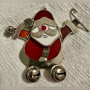 Vintage Festive Santa Claus Stained Glass Ornament